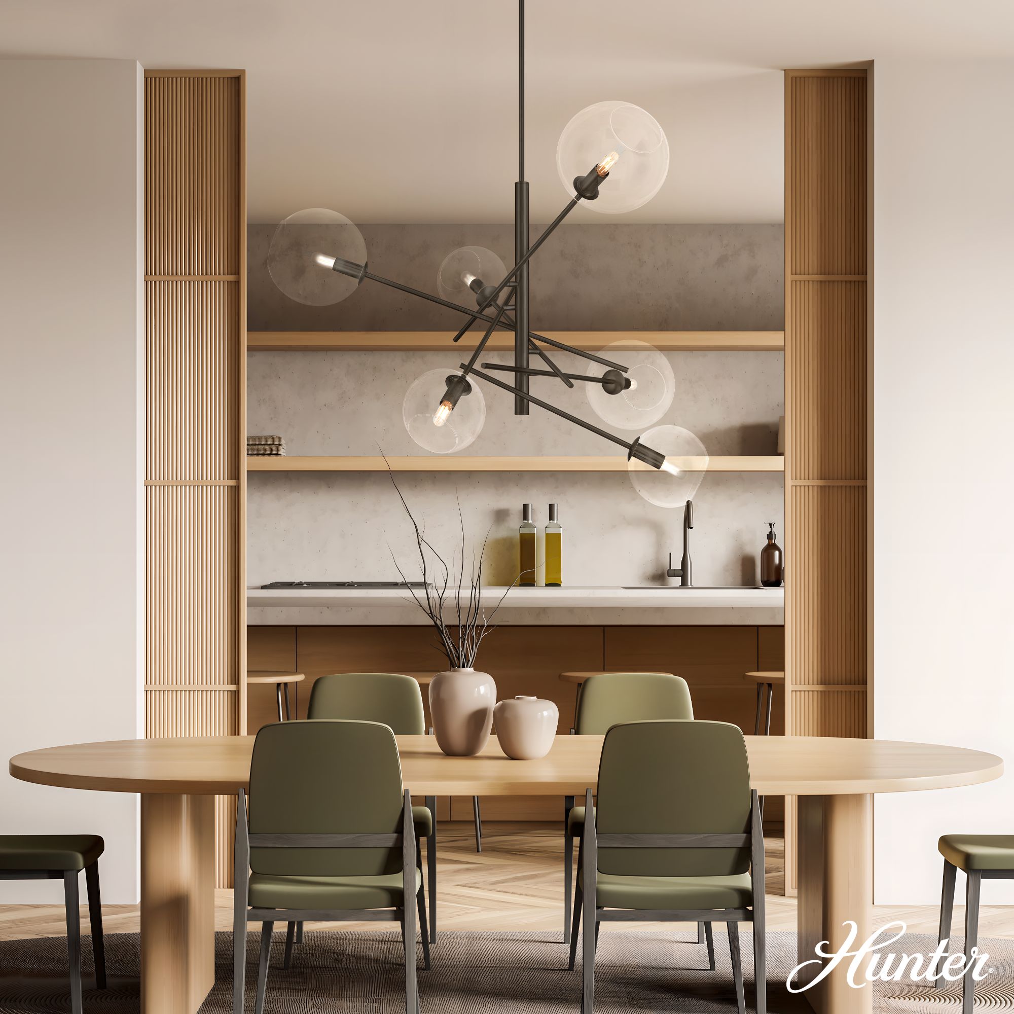 Image 3 Hunter Farling Matte Black with Clear Glass 6 Light Chandelier more views