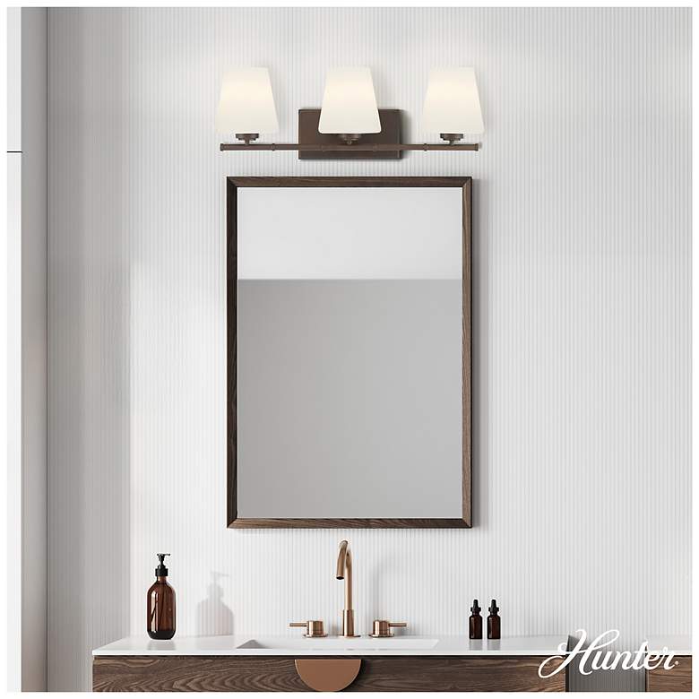 Image 3 Hunter Fauna Grove Matte Bronze with Cased White Glass 3 Light Vanity more views