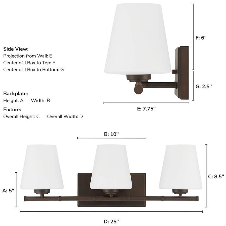 Image 4 Hunter Fauna Grove Matte Bronze with Cased White Glass 3 Light Vanity more views