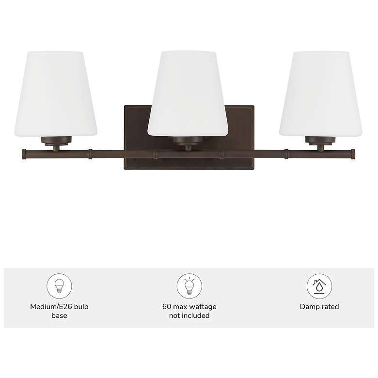 Image 5 Hunter Fauna Grove Matte Bronze with Cased White Glass 3 Light Vanity more views