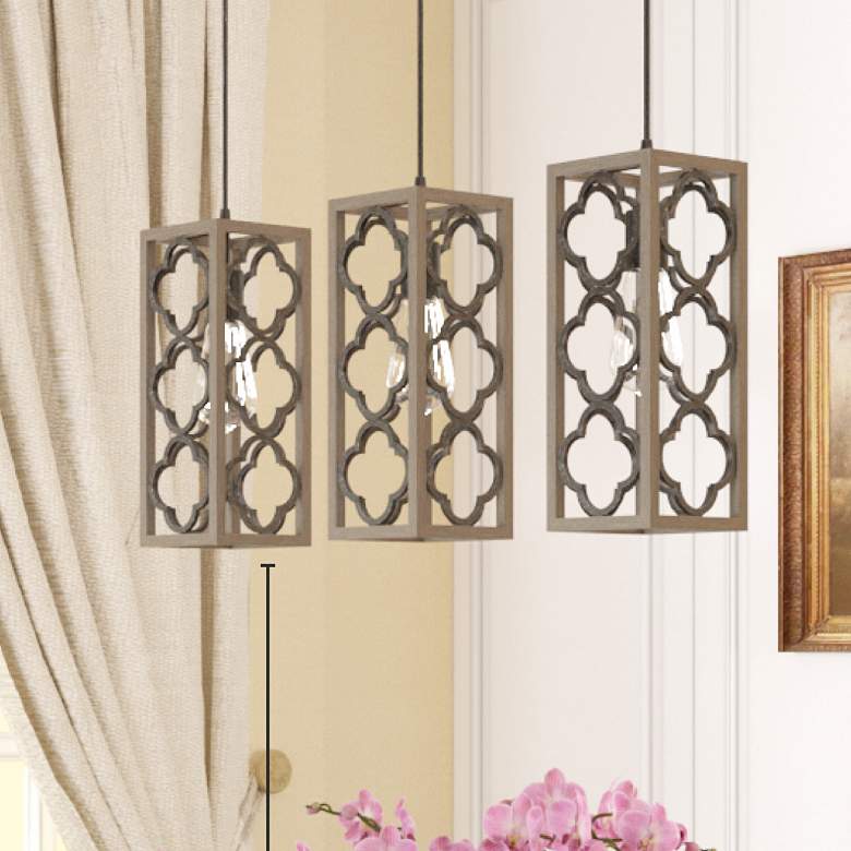 Image 1 Hunter Gablecrest French Oak and Rustic Iron 3 Light Cluster