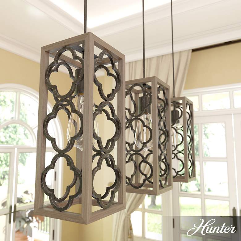 Image 5 Hunter Gablecrest French Oak and Rustic Iron 3 Light Cluster more views