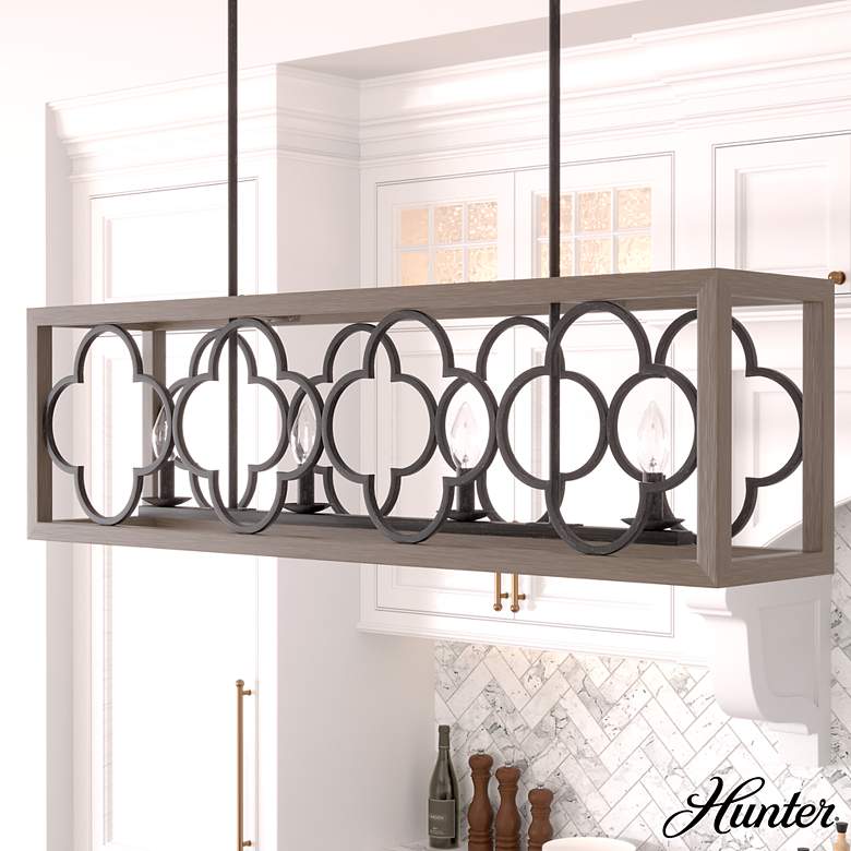 Image 1 Hunter Gablecrest French Oak and Rustic Iron 4 Light Chandelier