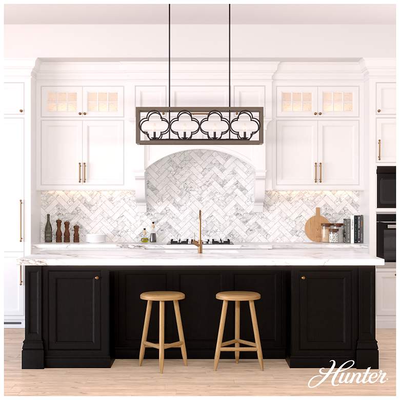 Image 3 Hunter Gablecrest French Oak and Rustic Iron 4 Light Chandelier more views