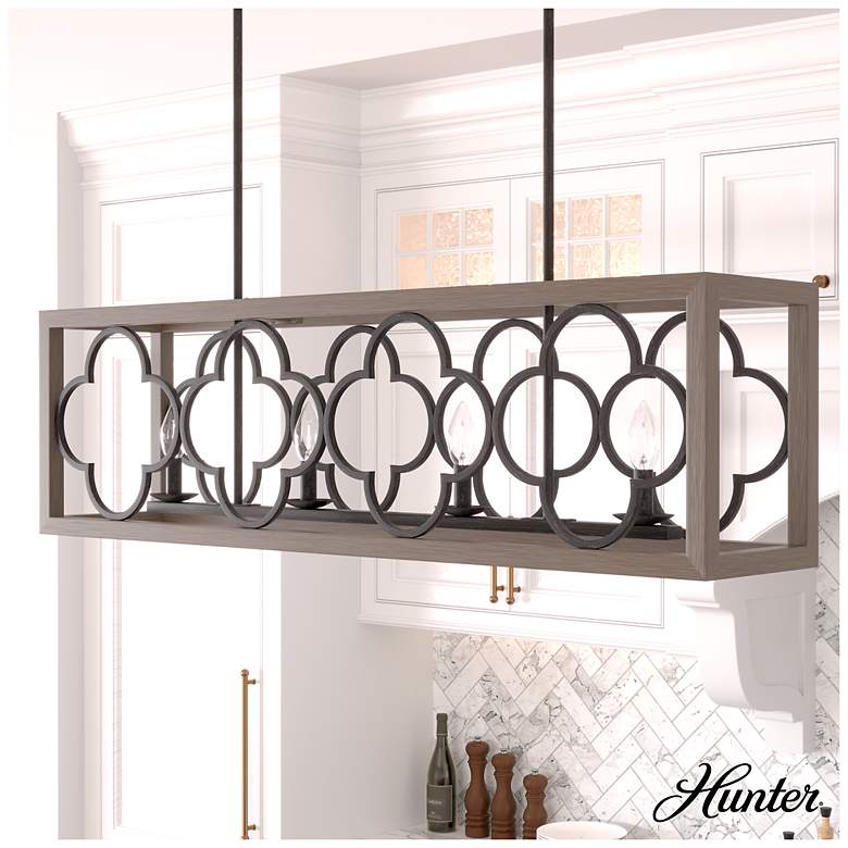 Image 4 Hunter Gablecrest French Oak and Rustic Iron 4 Light Chandelier more views