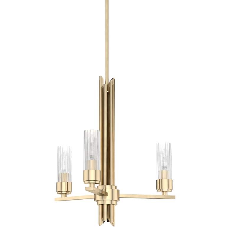 Image 1 Hunter Gatz Alturas Gold with Ribbed Glass 3 Light Chandelier