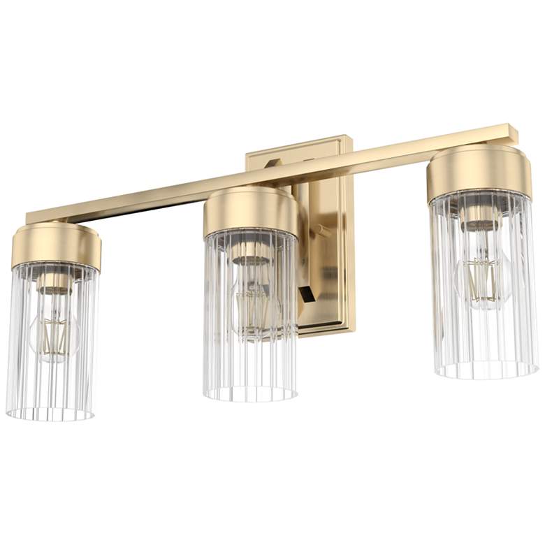 Image 1 Hunter Gatz Alturas Gold with Ribbed Glass 3 Light Vanity