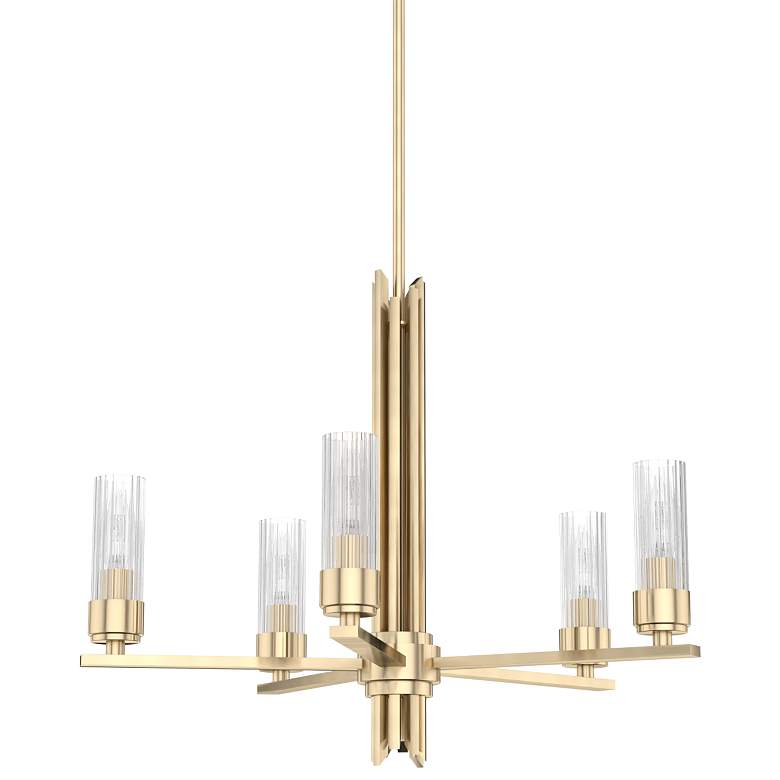 Image 1 Hunter Gatz Alturas Gold with Ribbed Glass 5 Light Chandelier