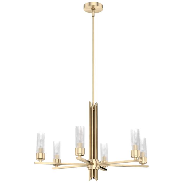 Image 1 Hunter Gatz Alturas Gold with Ribbed Glass 6 Light Chandelier