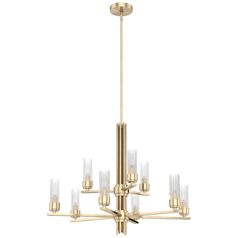 Image 1 Hunter Gatz Alturas Gold with Ribbed Glass 9 Light Chandelier