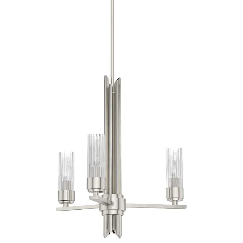 Image 1 Hunter Gatz Brushed Nickel with Ribbed Glass 3 Light Chandelier