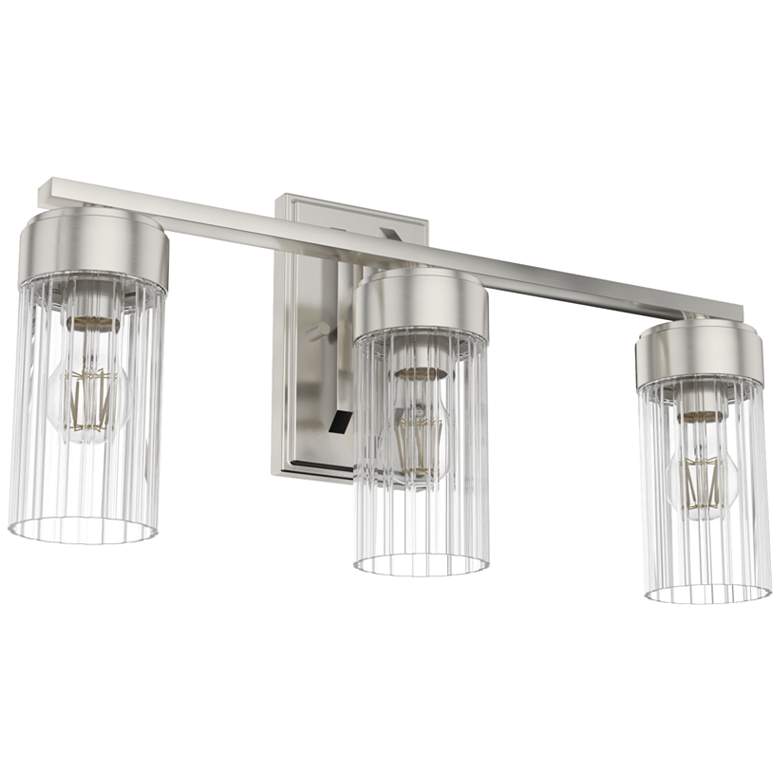 Image 1 Hunter Gatz Brushed Nickel with Ribbed Glass 3 Light Vanity