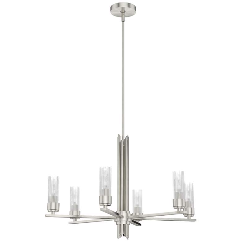 Image 1 Hunter Gatz Brushed Nickel with Ribbed Glass 6 Light Chandelier