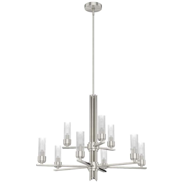 Image 1 Hunter Gatz Brushed Nickel with Ribbed Glass 9 Light Chandelier