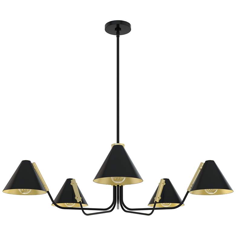 Image 1 Hunter Grove Isle Matte Black and Modern Brass 5 Light Chandelier