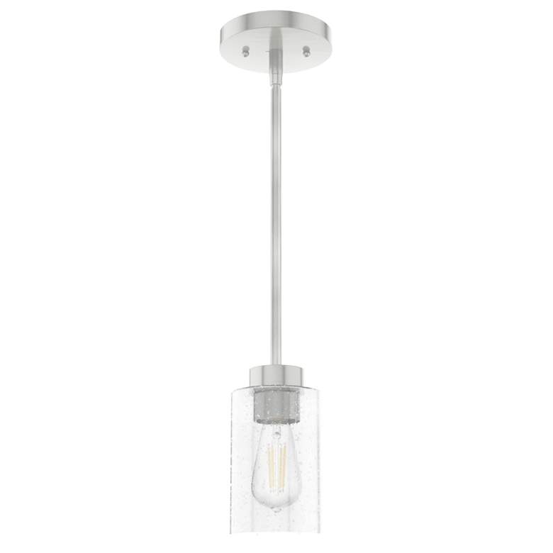 Image 1 Hunter Hartland Brushed Nickel with Seeded Glass 1 Light Pendant