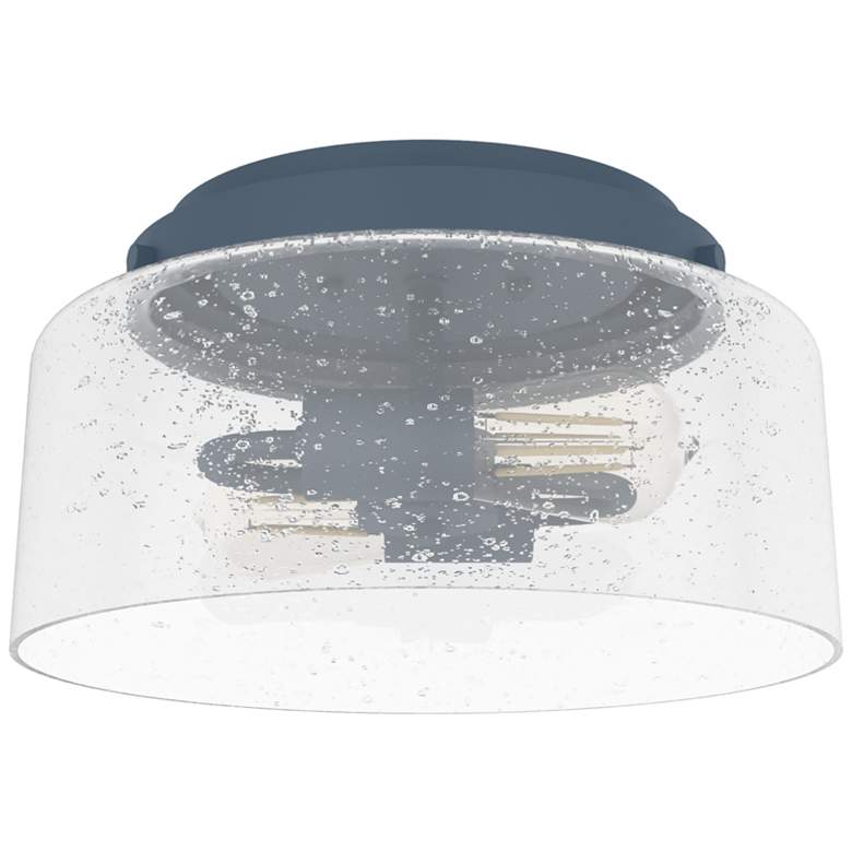 Image 1 Hunter Hartland Indigo Blue with Seeded Glass 2 Light Flush Mount
