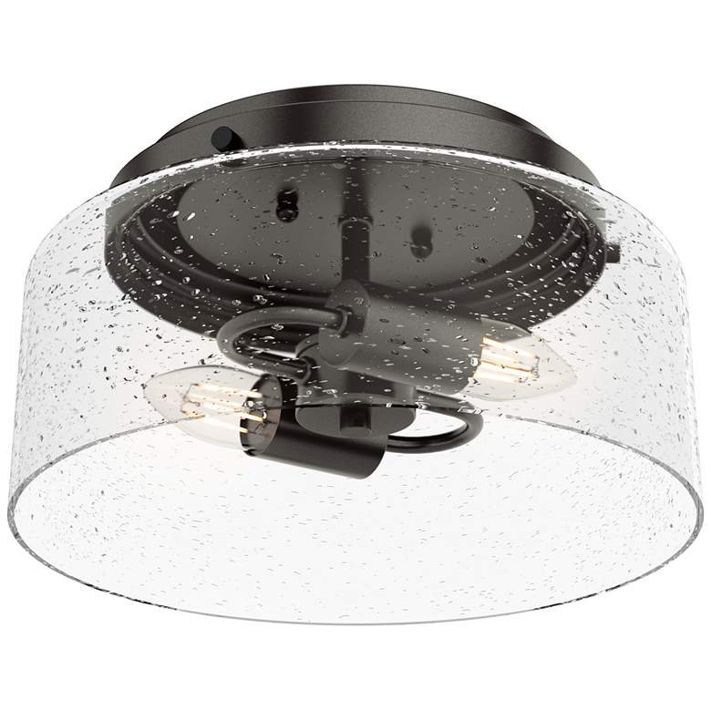 Image 1 Hunter Hartland Noble Bronze with Seeded Glass 2 Light Flush Mount