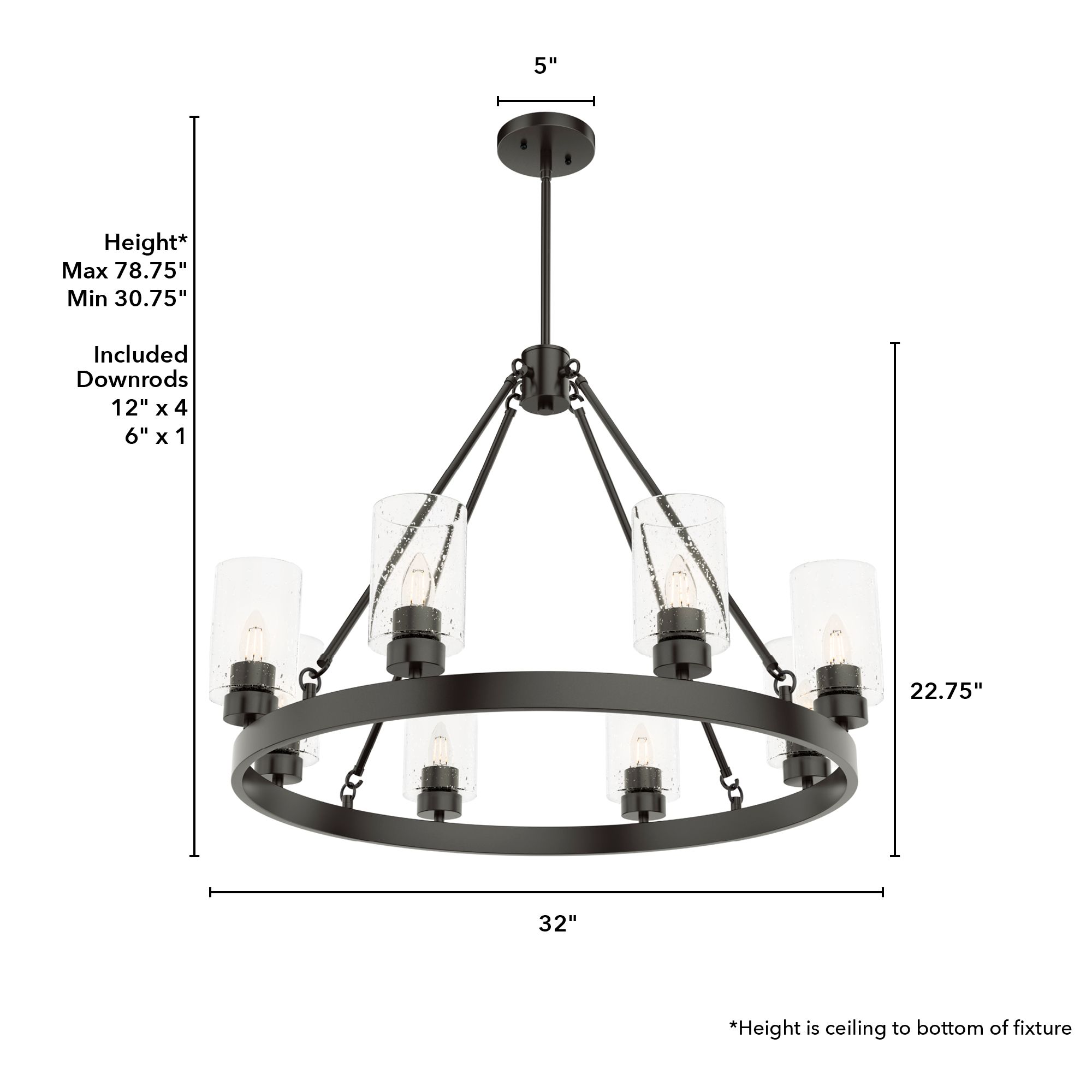 Image 5 Hunter Hartland Noble Bronze with Seeded Glass 8 Light Chandelier more views