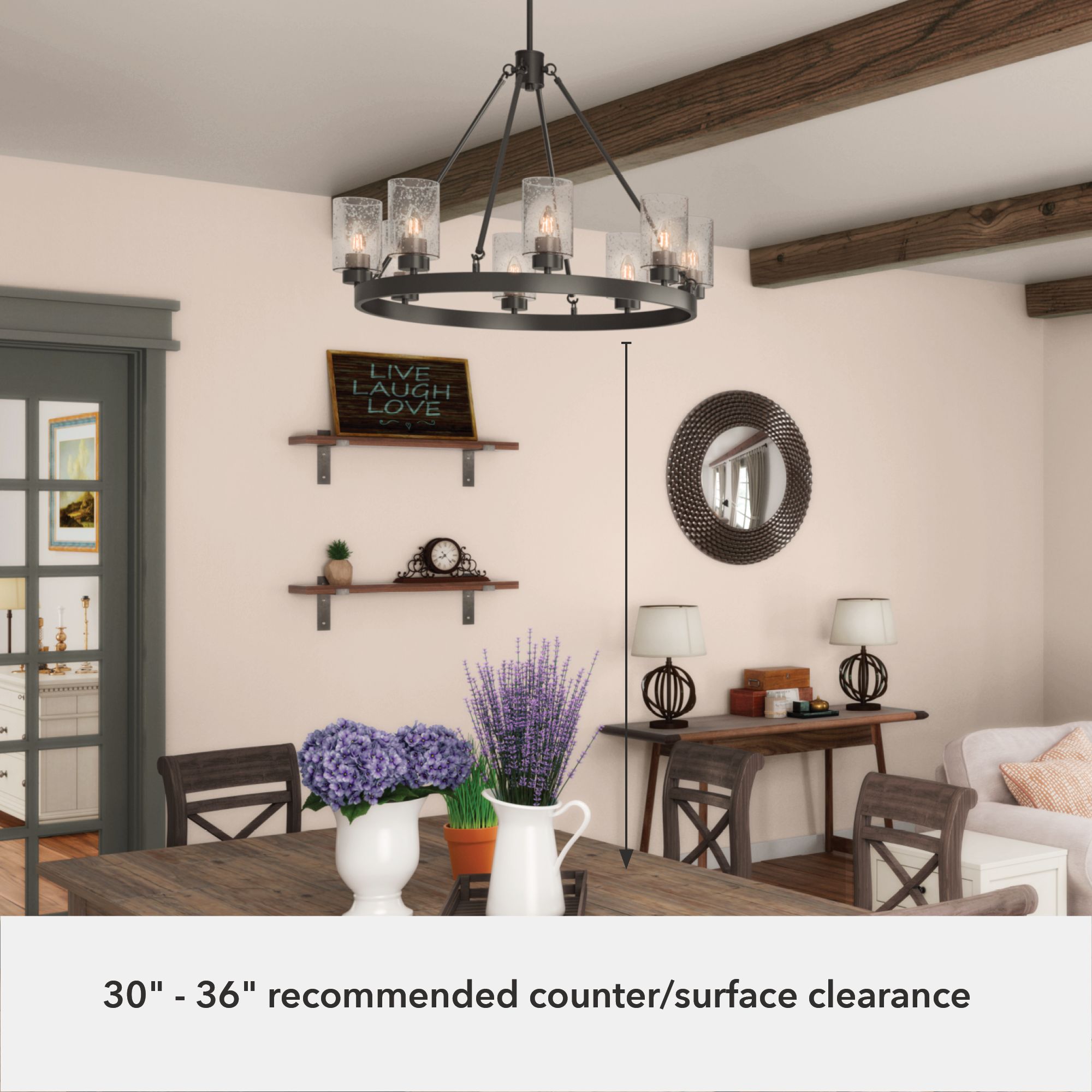 Image 7 Hunter Hartland Noble Bronze with Seeded Glass 8 Light Chandelier more views