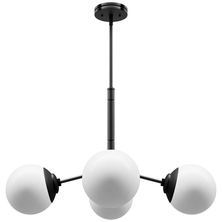 Image 1 Hunter Hepburn Matte Black with Cased White Glass 4 Light Chandelier