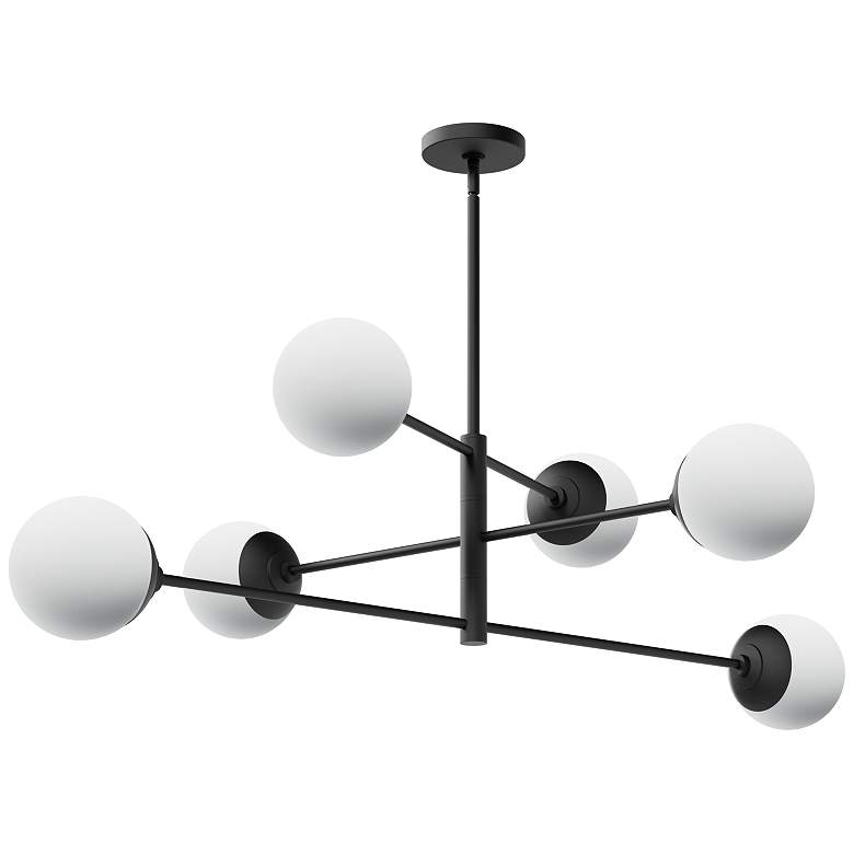 Image 2 Hunter Hepburn Matte Black with Cased White Glass 6 Light Chandelier