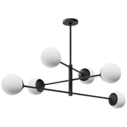 Hunter Hepburn Matte Black with Cased White Glass 6 Light Chandelier
