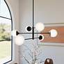 1_Hunter Hepburn Matte Black with Cased White Glass 6 Light Chandelier