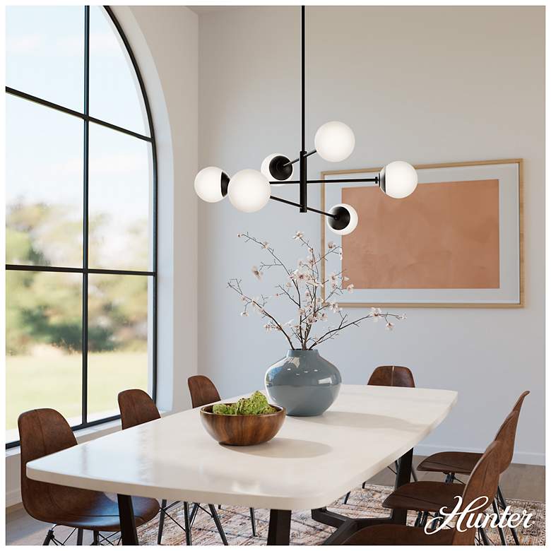 Image 3 Hunter Hepburn Matte Black with Cased White Glass 6 Light Chandelier more views