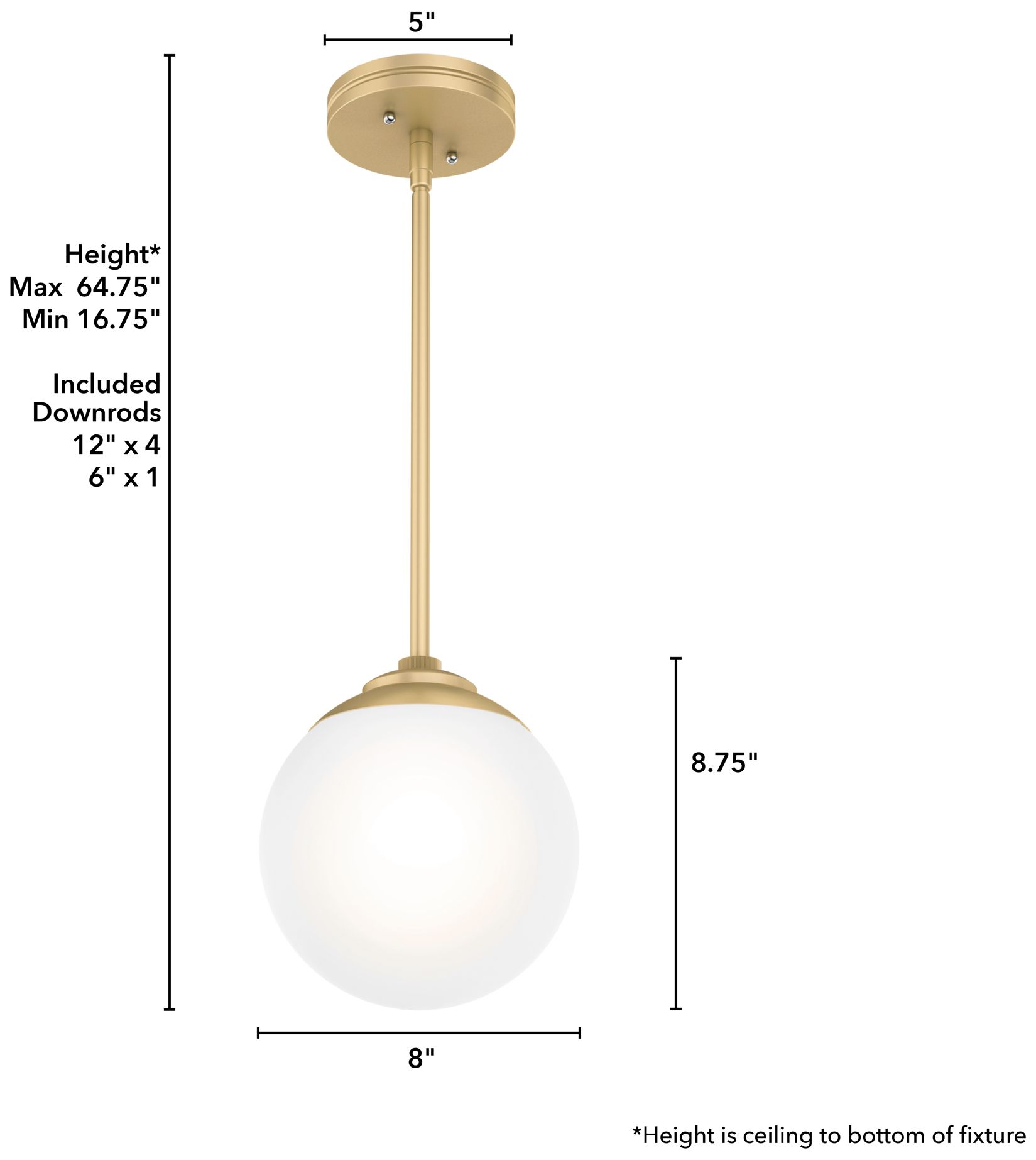 Image 2 Hunter Hepburn Painted Modern Brass with Cased White Glass 1 Light Pendant more views