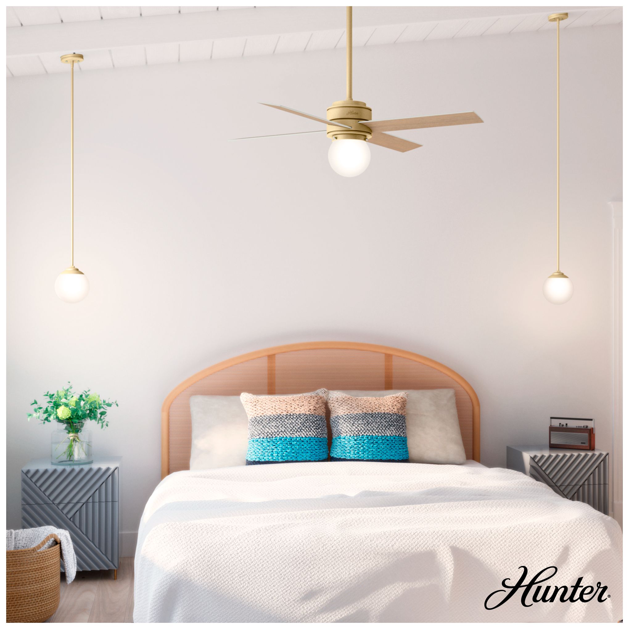 Image 7 Hunter Hepburn Painted Modern Brass with Cased White Glass 1 Light Pendant more views