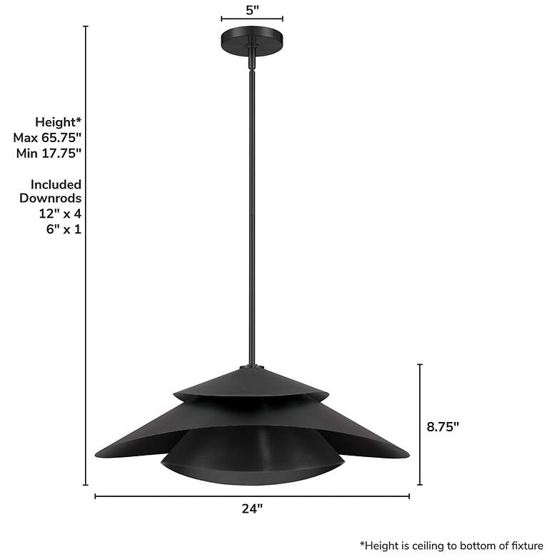 Image 4 Hunter Hiro Matte Black 1 Light Extra Large Pendant Ceiling Light Fixture more views