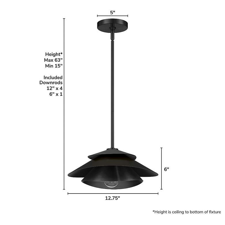 Image 4 Hunter Hiro Matte Black 1 Light Large Pendant Ceiling Light Fixture more views