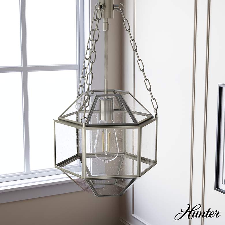 Image 1 Hunter Indria Brushed Nickel with Seeded Glass 1 Light Pendant