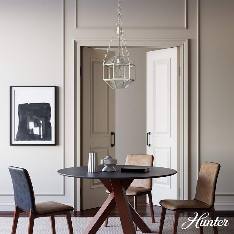 Image 3 Hunter Indria Brushed Nickel with Seeded Glass 1 Light Pendant more views