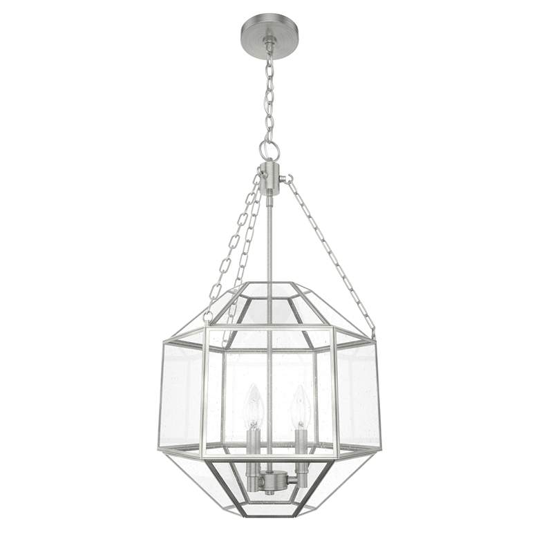 Image 1 Hunter Indria Brushed Nickel with Seeded Glass 3 Light Pendant