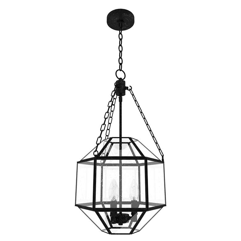 Image 1 Hunter Indria Rustic Iron with Seeded Glass 3 Light Pendant