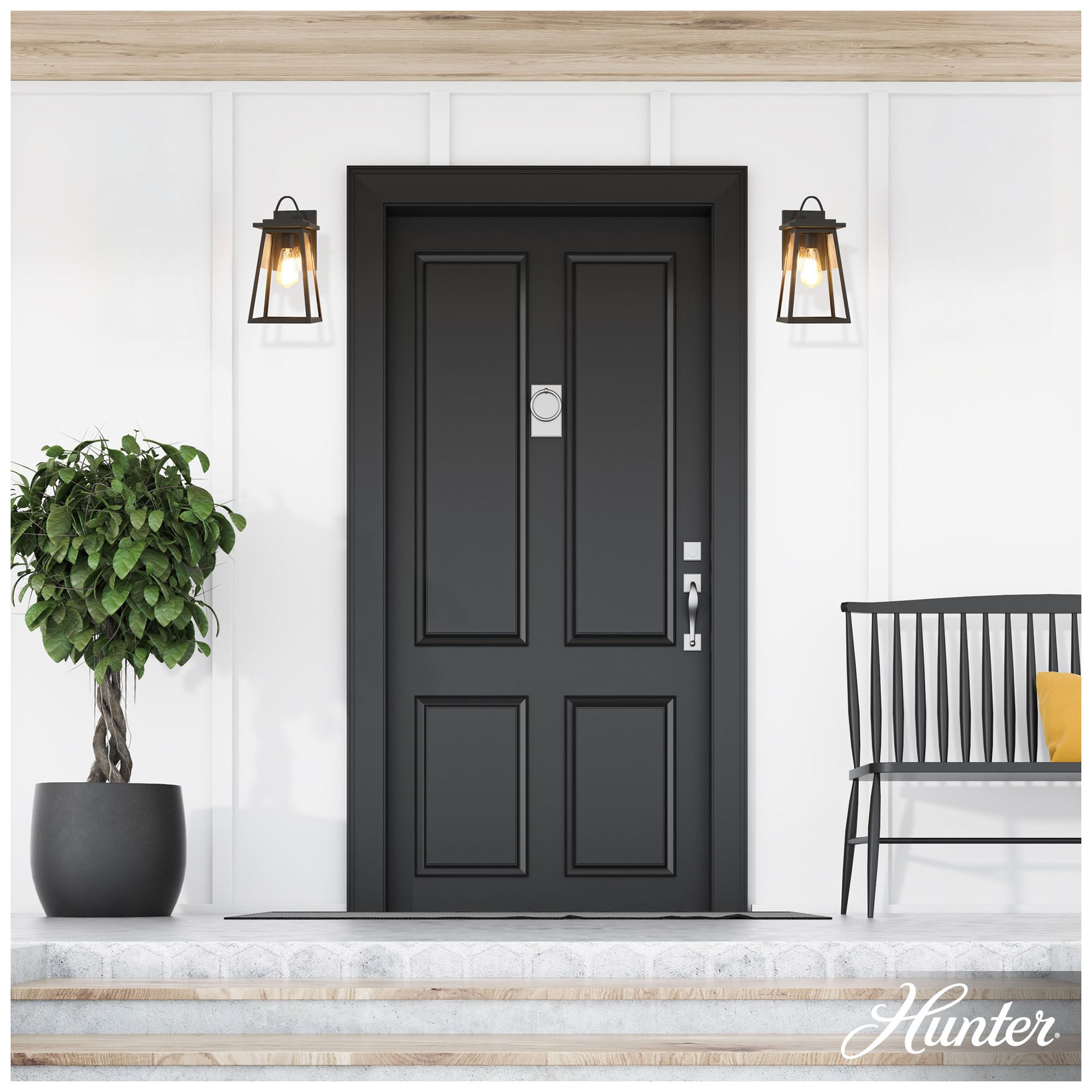 Image 2 Hunter Ivory Dusk Matte Black Outdoor 1 Light Medium 14 Inch Wall Light more views