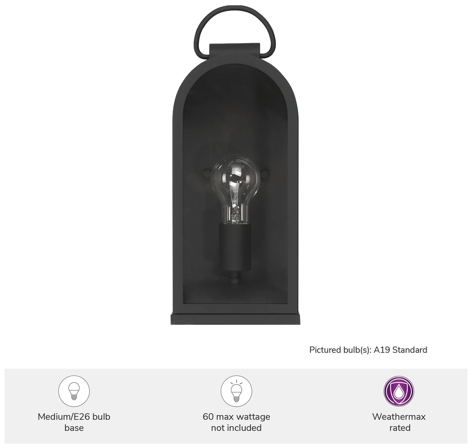 Image 5 Hunter Kendra Bell Matte Black Outdoor WeatherMax 1 Light Medium Wall Light more views