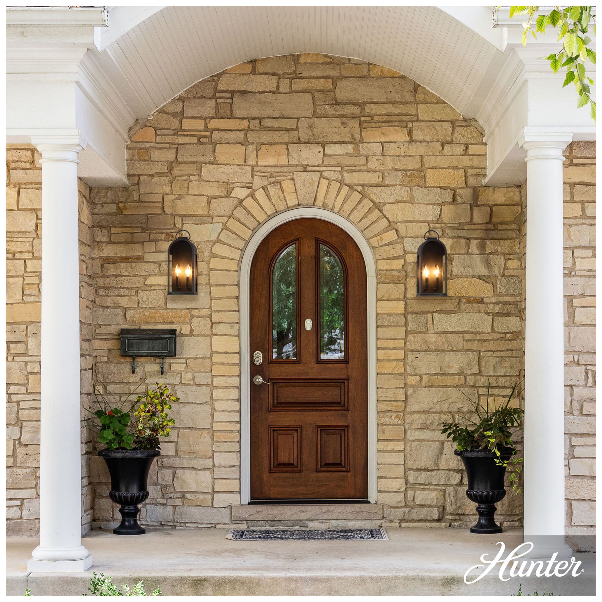 Image 2 Hunter Kendra Bell Matte Black Outdoor WeatherMax 2 Light Large Wall Light more views