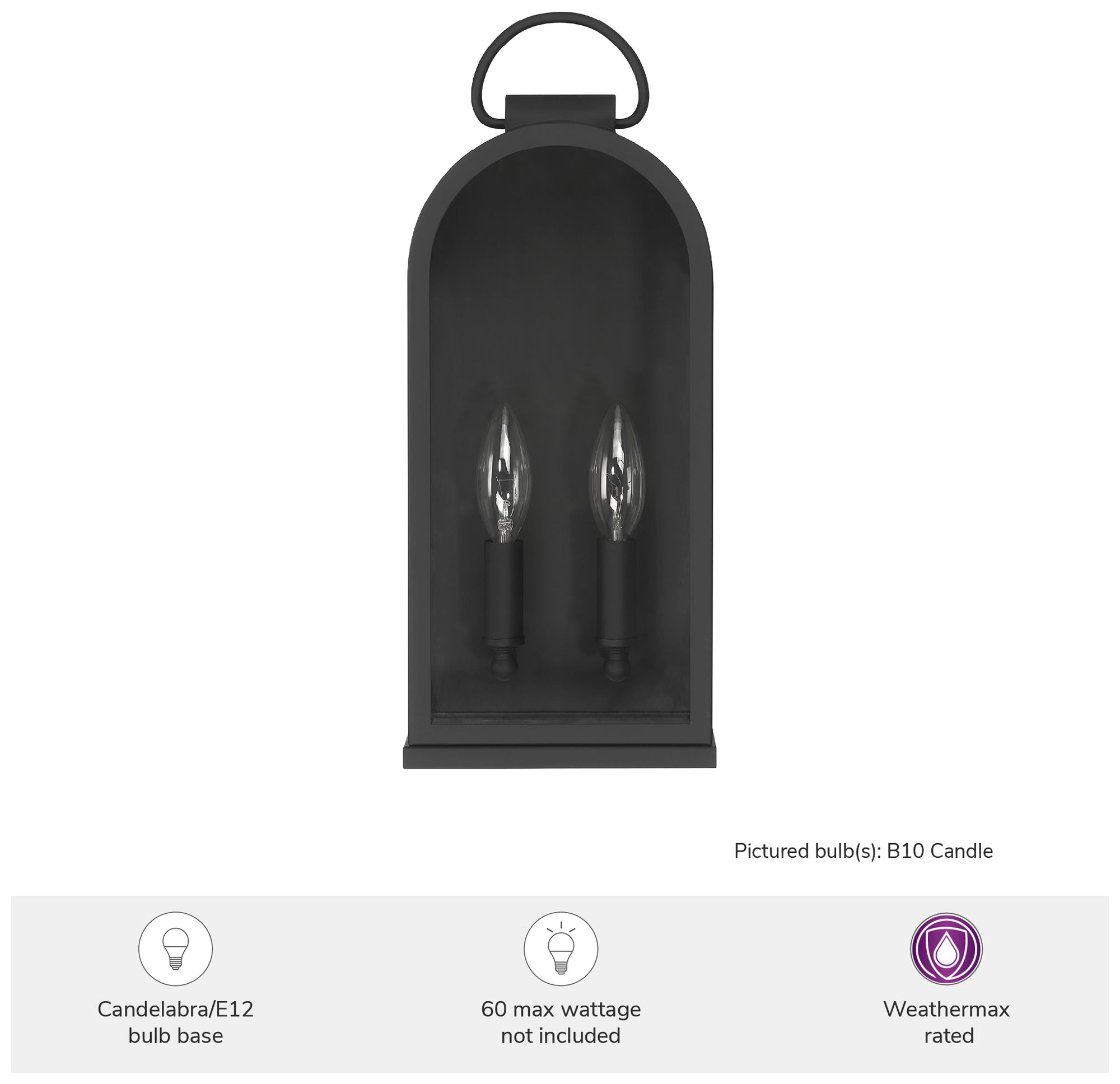 Image 5 Hunter Kendra Bell Matte Black Outdoor WeatherMax 2 Light Large Wall Light more views