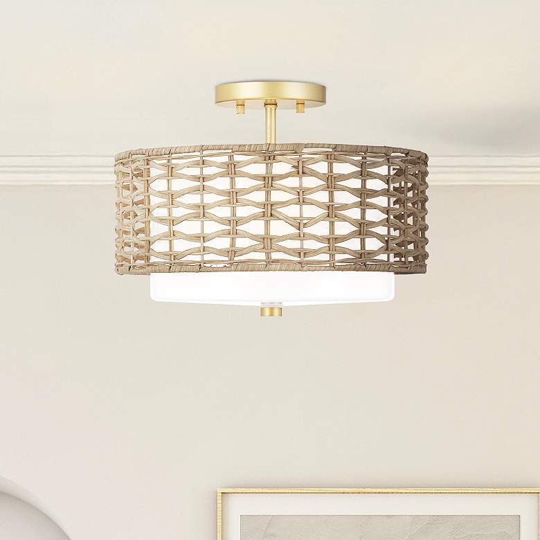 Image 1 Hunter Laila Luxe Gold with Cased White Glass 2 Light Flush Mount