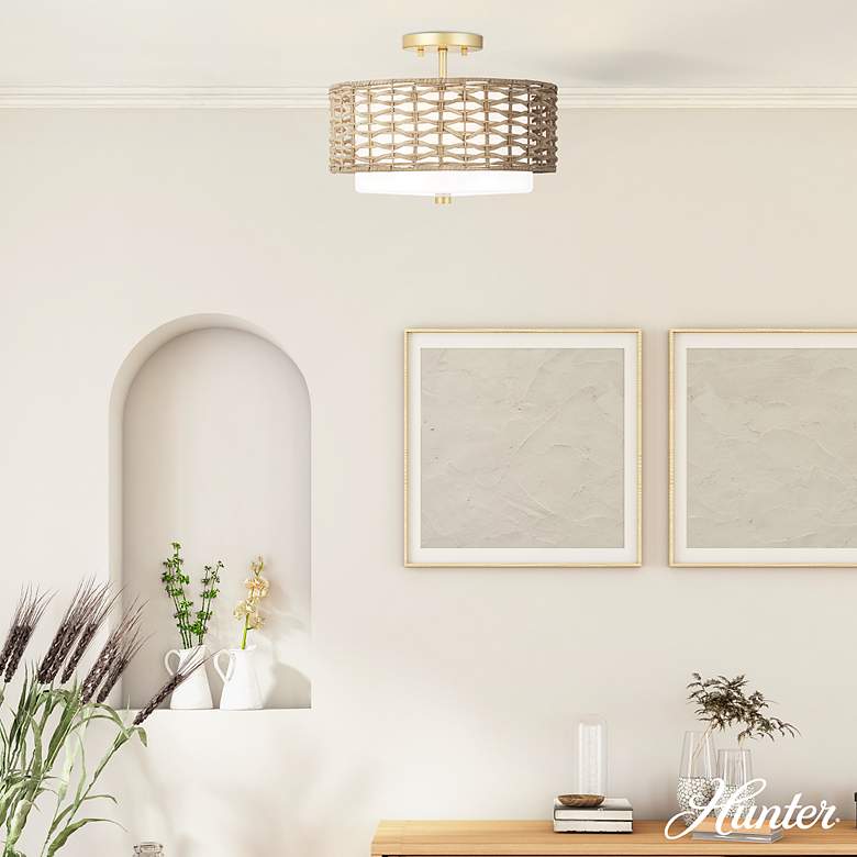 Image 3 Hunter Laila Luxe Gold with Cased White Glass 2 Light Flush Mount more views