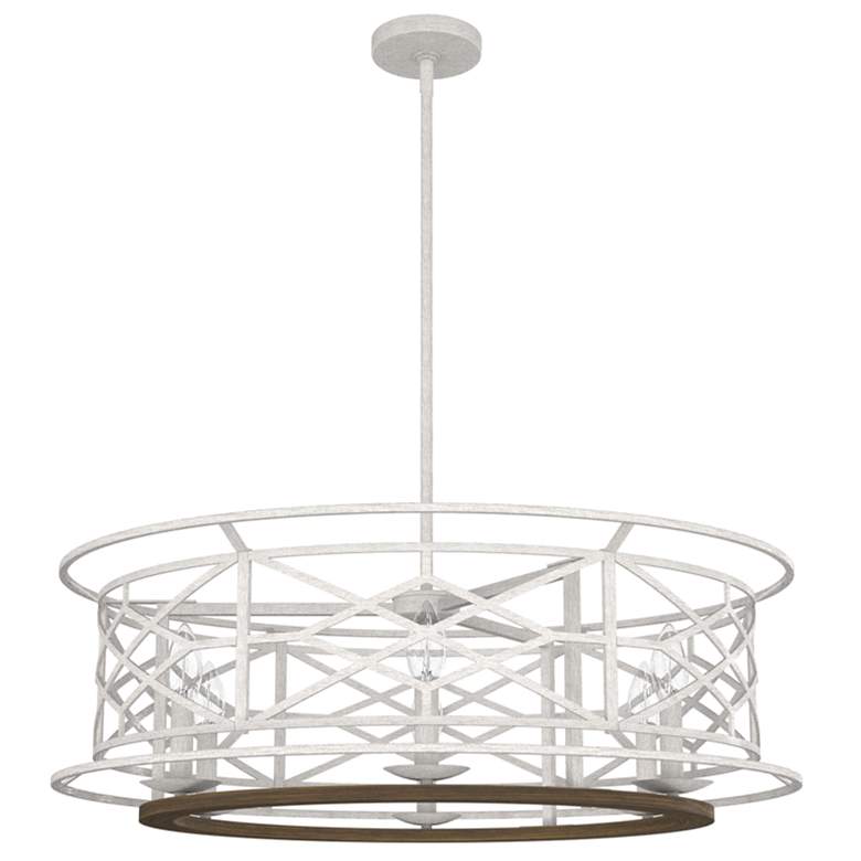 Image 1 Hunter Langwood Distressed White and Chestnut 6 Light Chandelier