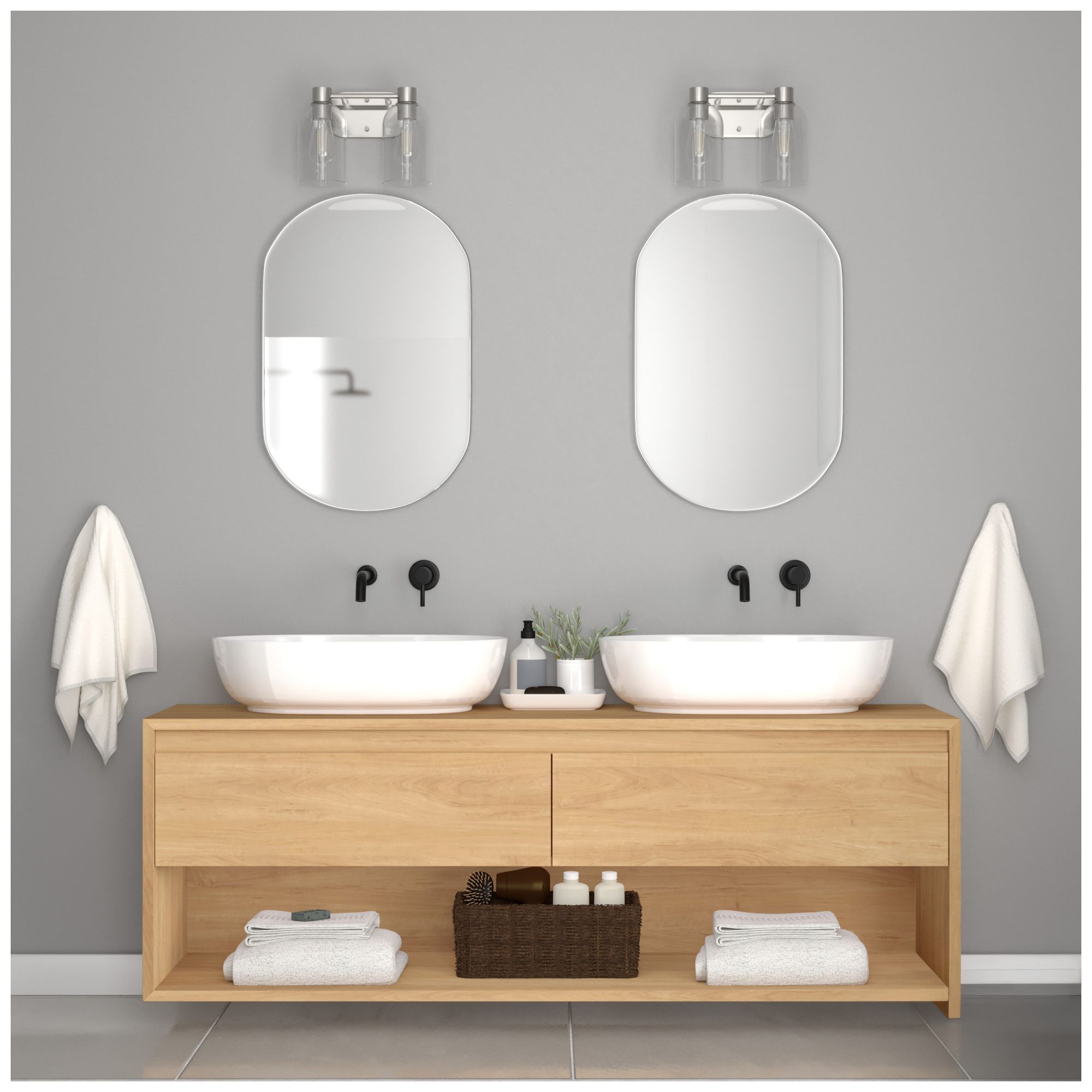 Image 2 Hunter Lochemeade Brushed Nickel Seeded Glass 2 Light Vanity Light Fixture more views