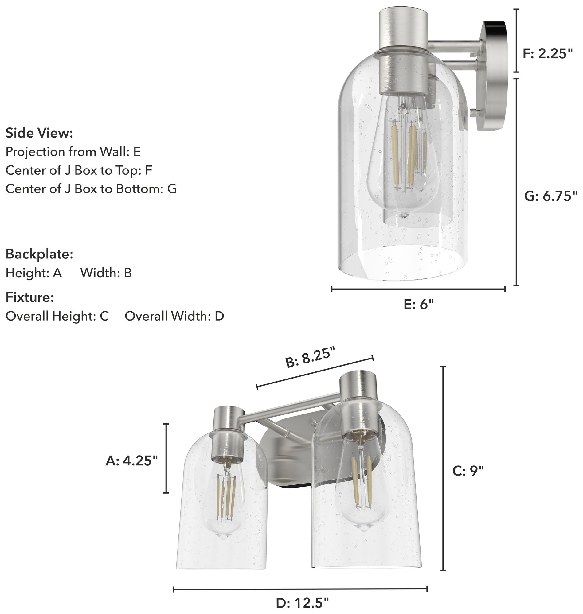 Image 4 Hunter Lochemeade Brushed Nickel Seeded Glass 2 Light Vanity Light Fixture more views