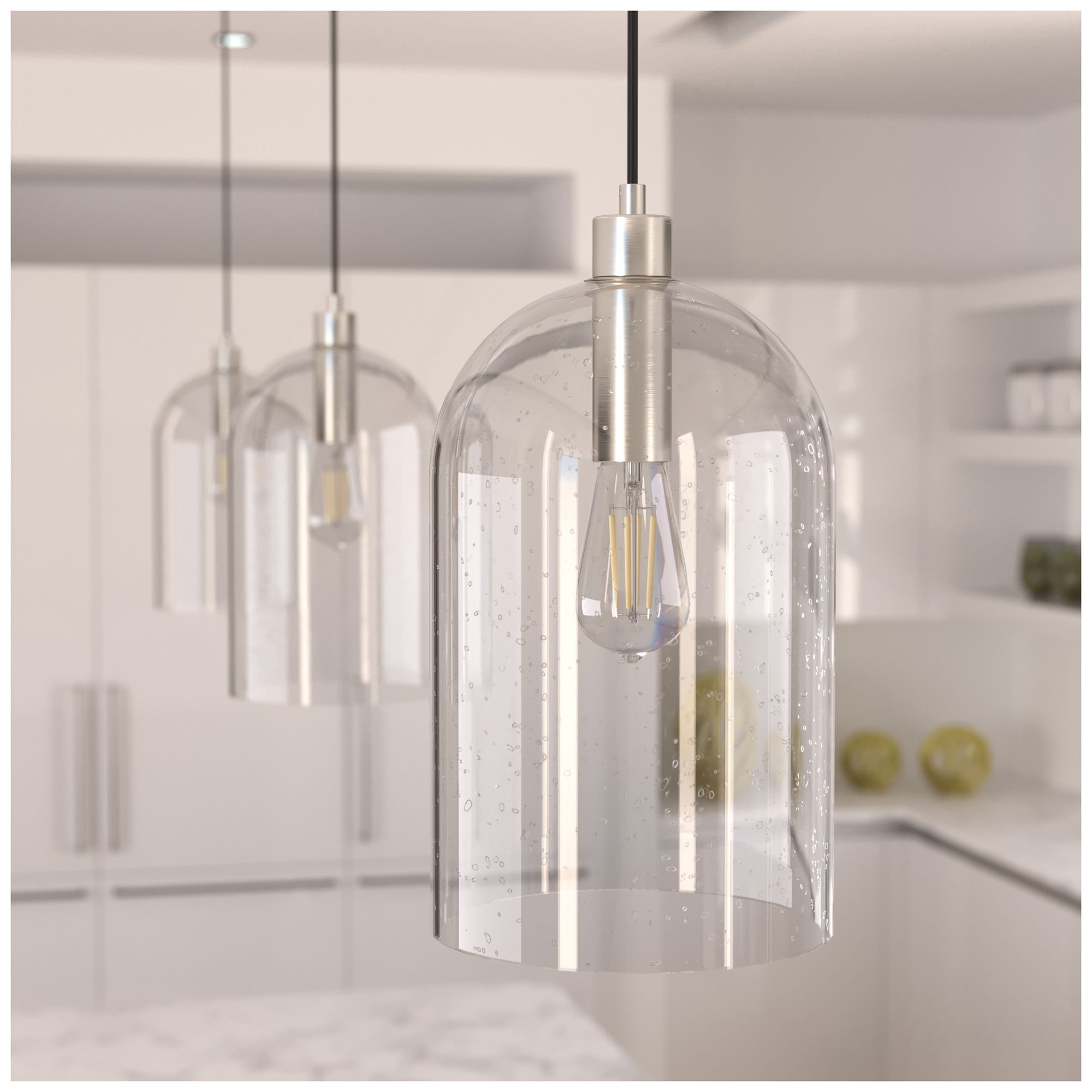 Image 5 Hunter Lochemeade Brushed Nickel with Clear Seeded Glass 1 Light Pendant more views