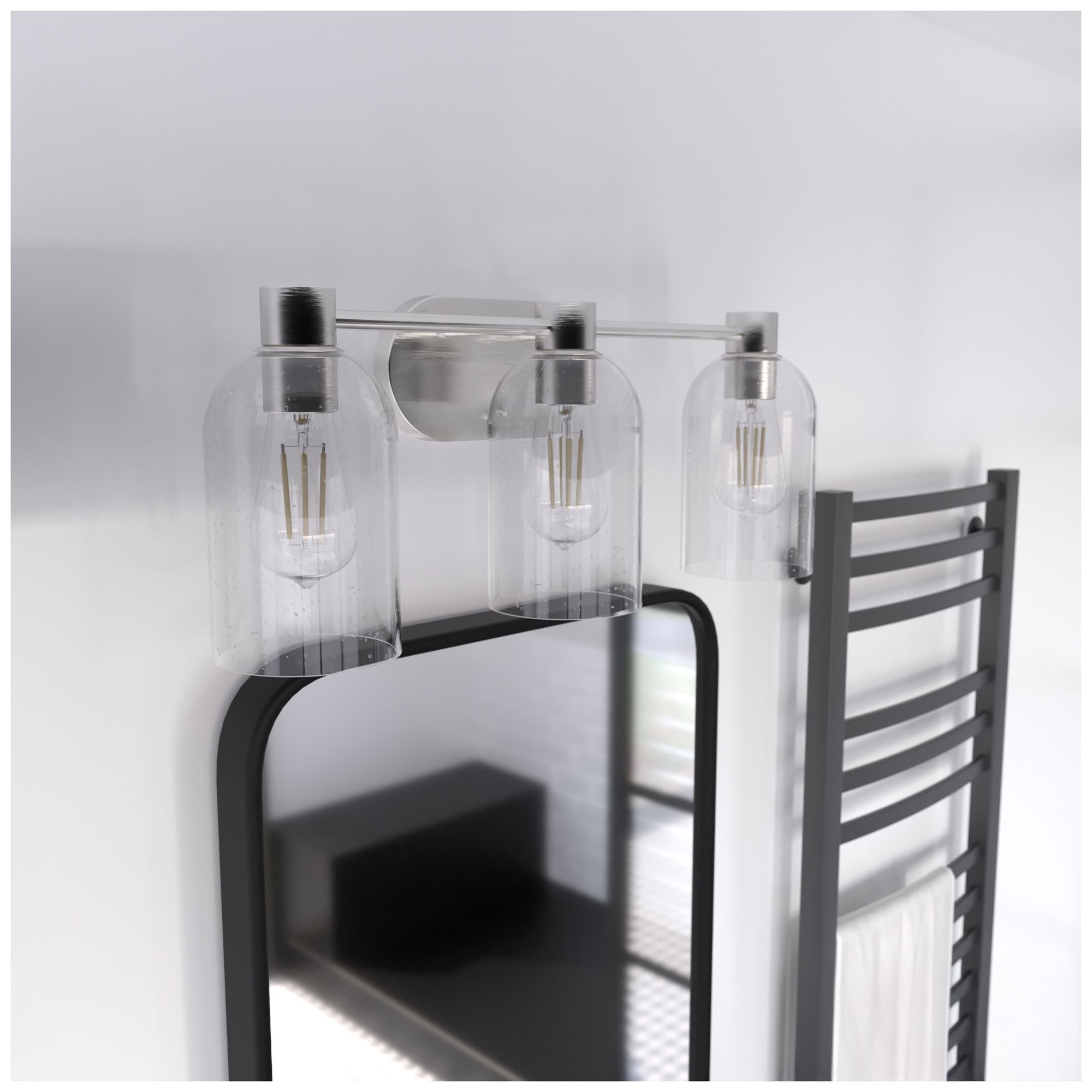 Image 5 Hunter Lochemeade Brushed Nickel with Clear Seeded Glass 3 Light Vanity more views