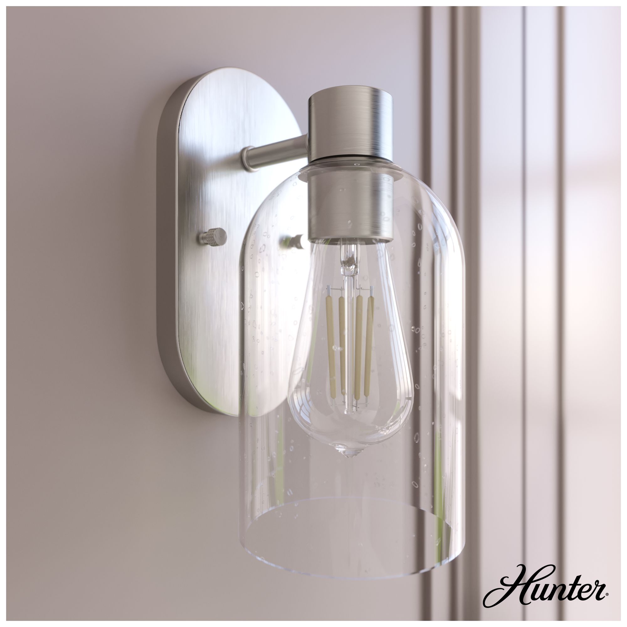 Image 5 Hunter Lochemeade Brushed Nickel with Seeded Glass 1 Light Sconce more views