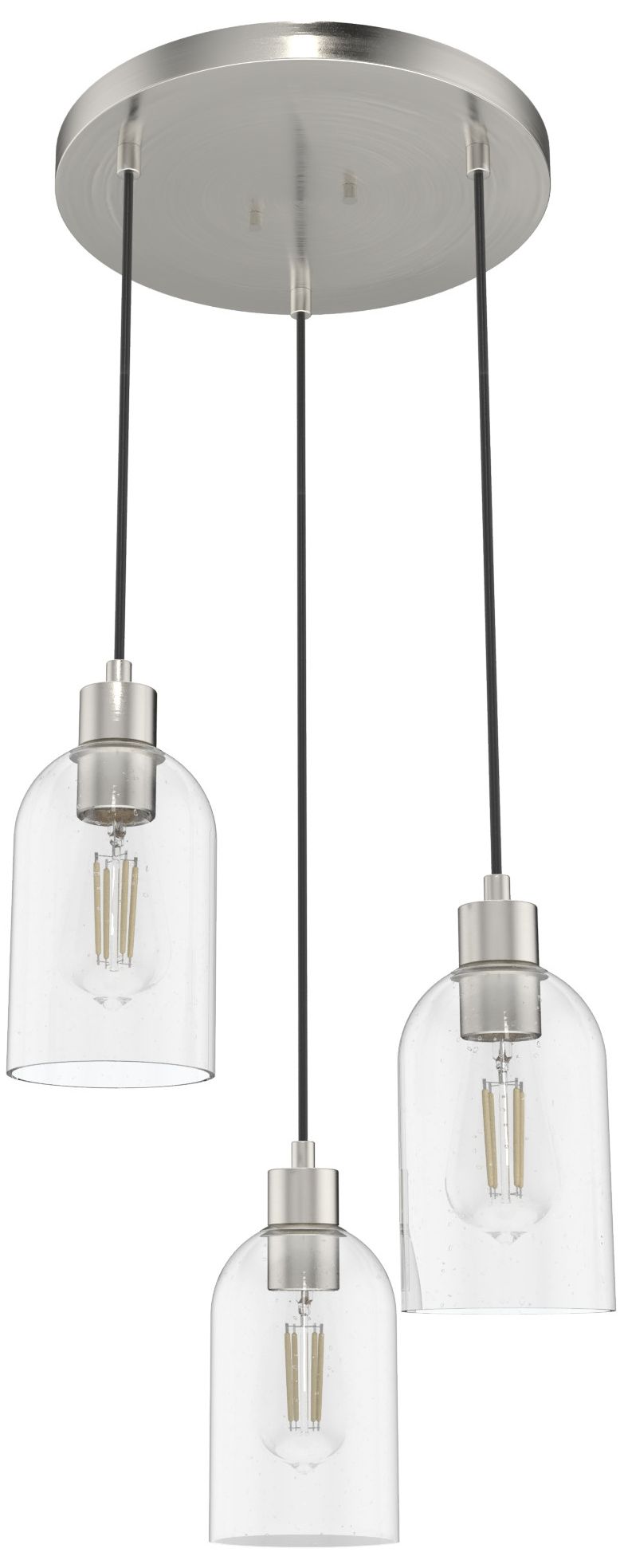 Hunter Lochemeade Brushed Nickel with Seeded Glass 3 Light Pendant Cluster